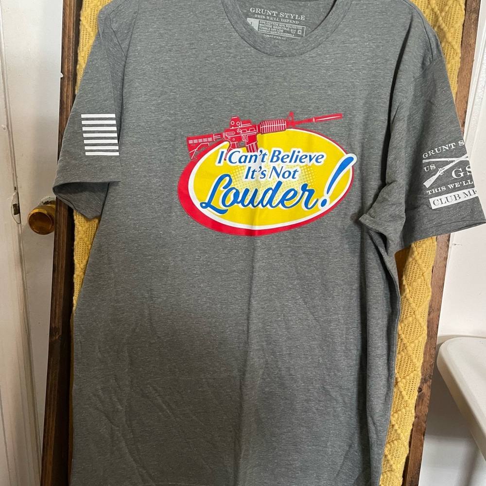 Grunt Style Gray Short Sleeve Tee with Yellow & Red 'Louder' Graphic